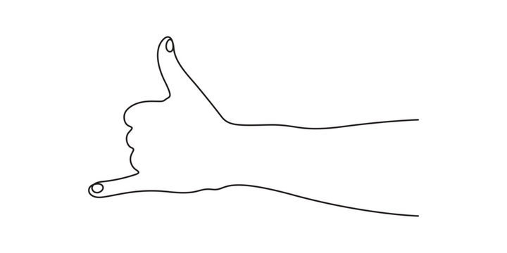 Shaka hand gesture continuous line drawing for surf culture and friendly lifestyle branding. Minimalist vector illustration of a shaka sign hang loose hand gesture