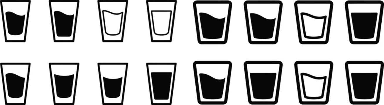 Set drinking glasses icon vector illustration graphic design, various types and fill levels of beverage containers.