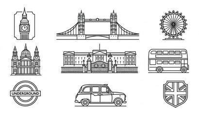 Famous London City Landmark Outline Vector Collection in Minimal Line Style © MDMunna