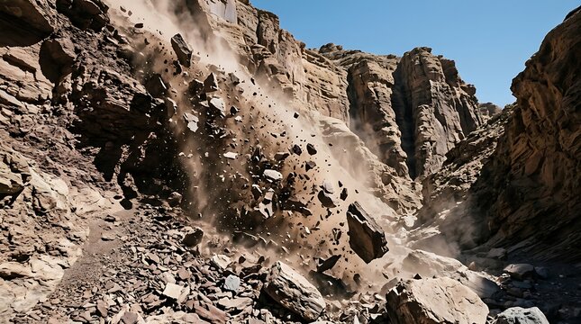 Massive rockslide in desert canyon geological disaster and natural force