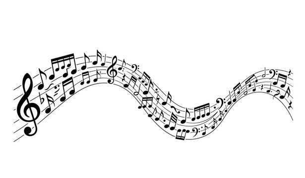 Flowing musical notes wave vector isolated melody symbols background illustration