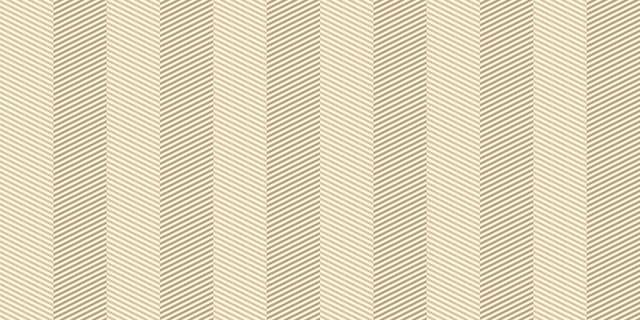 Vector seamless chevron pattern with dimensional look, optical illusion, woven effect. Simple background with gold zigzag lines, diagonal stripes. Abstract herringbone design with repeating texture