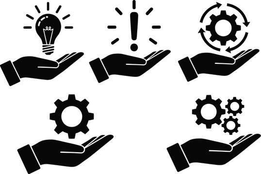Business solutions and ideas icons with hands