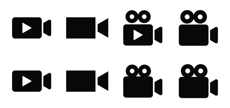 Collection of movie record and cinema camcorder vector symbols with UI UX design elements for multimedia applications. minimal video player icons silhouette style. vector illustration.
