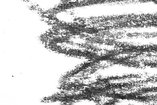 Macro black oil pastel texture with rough horizontal strokes forming a right-side border and open copy space, isolated as a transparent PNG element for grunge overlays and mixed media design.