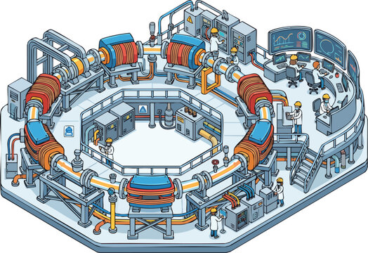 Isometric Particle Accelerator Research Facility Illustration
