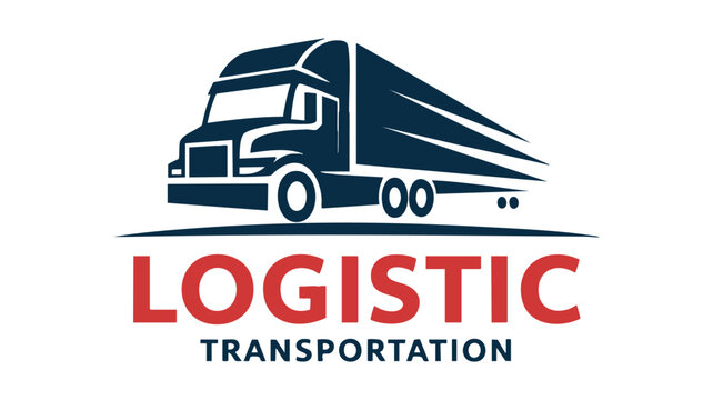 Truck Semi-Trailer and Cab with the Word 'Logistic' in Large Red Letters and 'Transportation' Below It