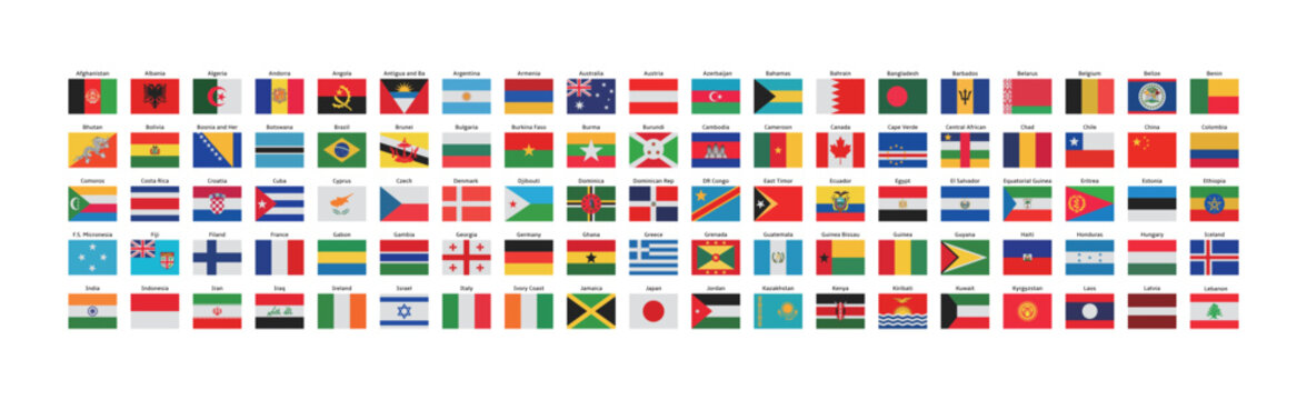 World Flags Vector Illustration Collection International Country Flag Set, Rectangle world national flags vector illustration