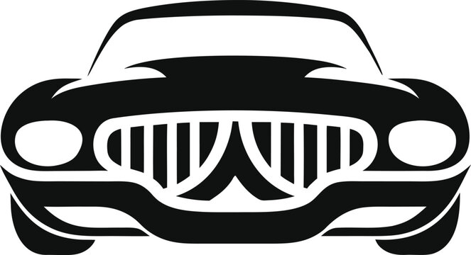Vintage Car, Classic Automobile, Black Vector Illustration, Front View, Car Icon
