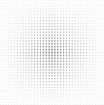 Halftone gradient of diamond shapes on white background, fading from center to edge