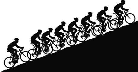 Obraz premium Road cyclist climbing steep hill silhouette sequence isolated illustration for endurance training and competitive cycling concept