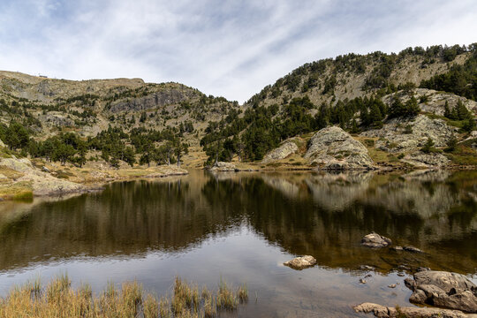 Beautiful Achard lake in the Chamrousse resort, Belledonne Massif in the French Alps