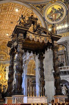 Rome, Italy 09.04.2020: Presbytery and apse with St. Peter's Cathedra Petri within Blessed Sacrament Chapel in St. Peter's Basilica in Vatican
