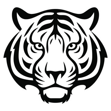 Tiger Head with Fierce Wild Animal Face and Tribal Vector Illustration 