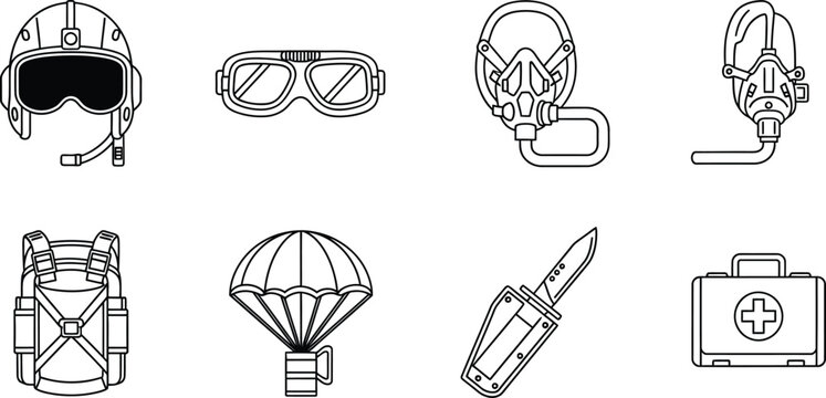 Military and emergency response equipment line style line black and white