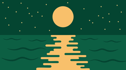 Fototapeta premium Minimalist moon and stars reflecting on water at night
