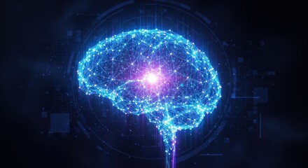 Fototapeta premium Glowing Digital Brain Neural Network Concept Representing Artificial Intelligence, Data Visualization and Futuristic Technology
