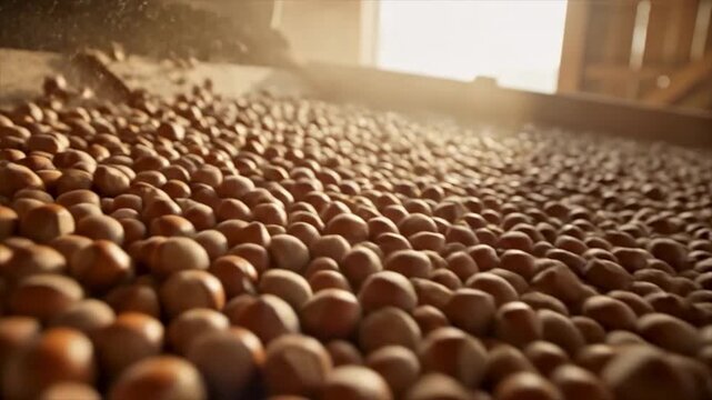 Raw Hazelnuts Raw Crop on Traditional Wooden Drying Sieve