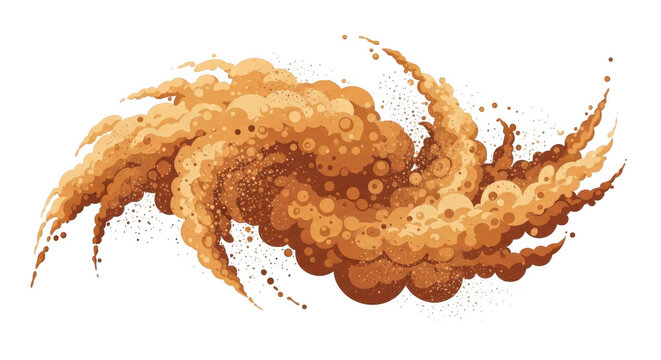 Swirling cloud of golden dust particles and sand grains, dynamic vortex explosion isolated on a solid black background, style