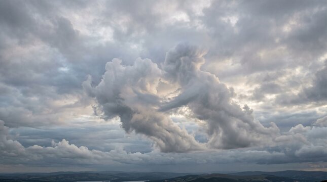 Dramatic cloud formation shaped like a couple embracing in the sky, pareidolia concept of love and nature
