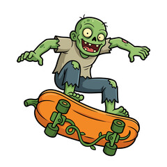 Obraz premium Cartoon zombie on skateboard trick.