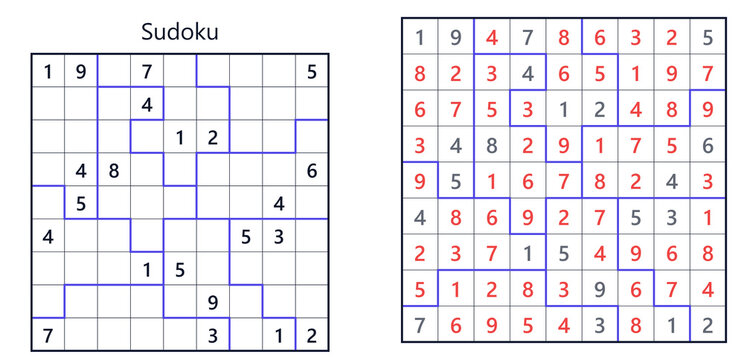sudoku_jigsaw_expert game with two grids, one solved and one unsolved  
