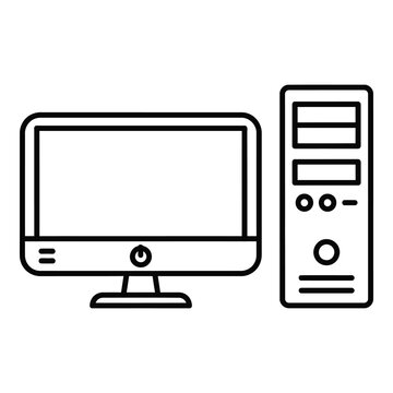 Line drawing computer monitor and central processing unit tower icon