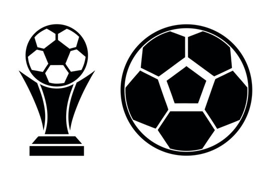 Victory Cup and Professional Soccer Ball Unique Silhouette Illustration.