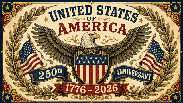United States of America 250th Anniversary 1776-2026 patriotic eagle emblem
