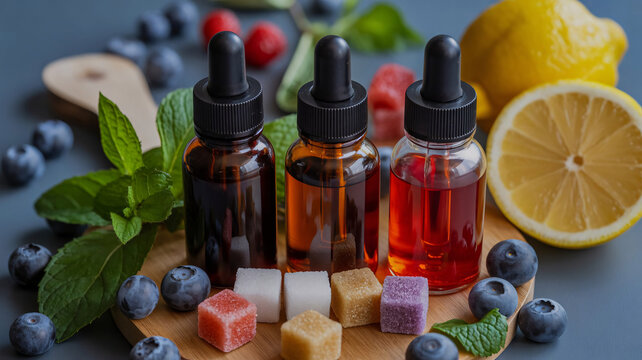 Essential oil bottles, herbal extracts, and natural ingredients, aromatherapy and wellness products