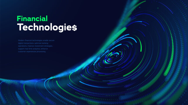 Financial Technologies Background With Futuristic Digital Tunnel And Abstract Data Flow. Smart Fintech Strategy And Business Goals Optimization Vector Illustration.