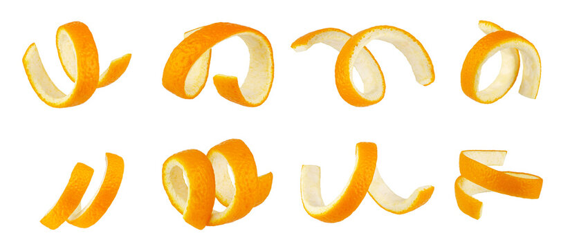 Set of perfectly retouched orange peels isolated on white