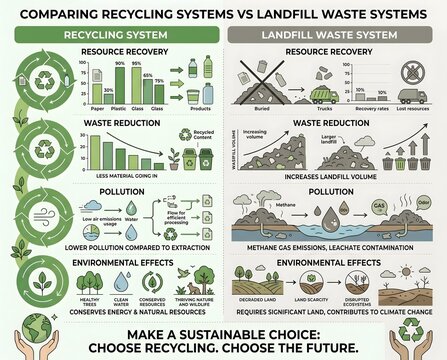 Recycling Versus Landfill Waste System Comparison Infographic