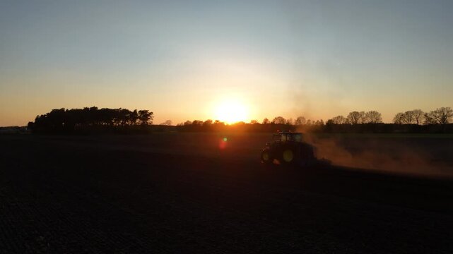 Extended parallel farming pass at sunset