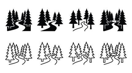 Obraz premium Set of forest road icons, vector illustration