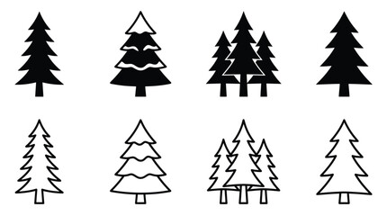 Set of eight pine tree icons © PixelAura_Studio
