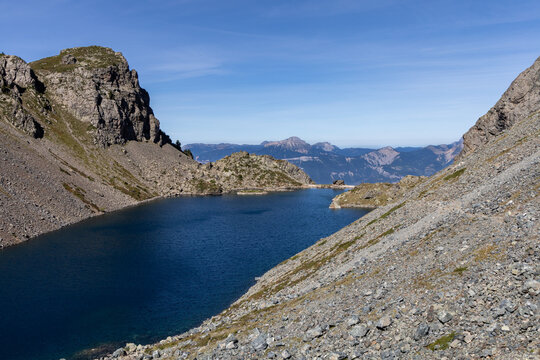 Scenic view on the Crozet lake in the Belledonne massif, Is&egrave;re , French alps