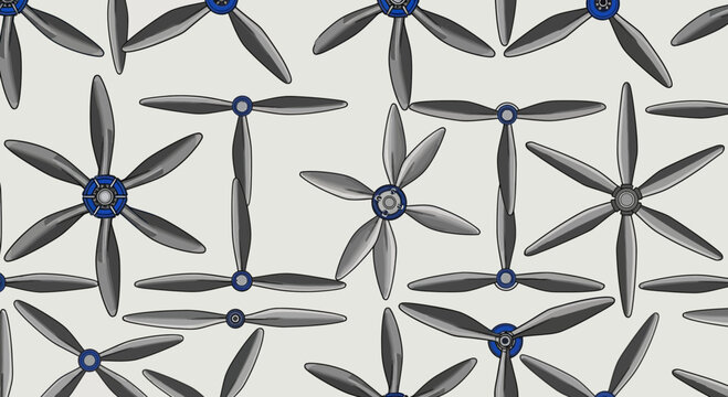 Seamless Pattern of Airplane Propellers, Aviation, Aircraft Engine Parts, Vintage Style
