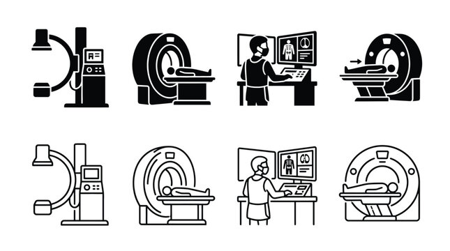 Medical imaging equipment icons set