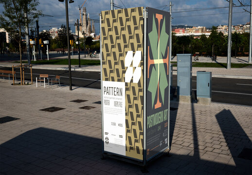 Mockup of Vertical Panel Totem in Barcelona