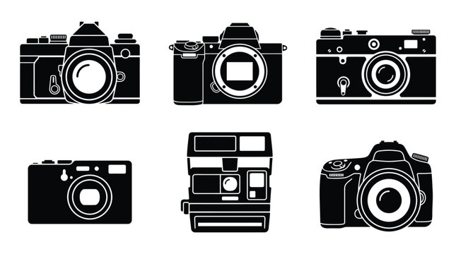 Collection Of Vintage Camera Silhouettes In Black And White