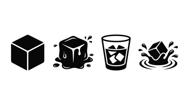 Ice Cubes And Glass With Water Black Silhouette