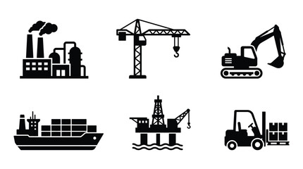 Construction Vehicles And Industrial Structures Black Silhouette © MdRakib