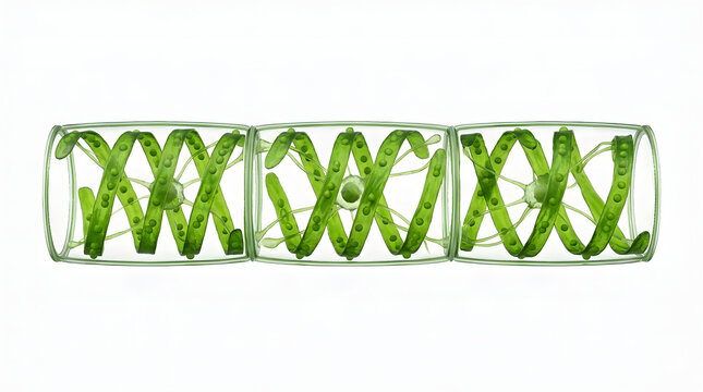 Highly Detailed 3D Render of Spirogyra Green Algae Cell Structure with Spiral Chloroplasts Isolated on White