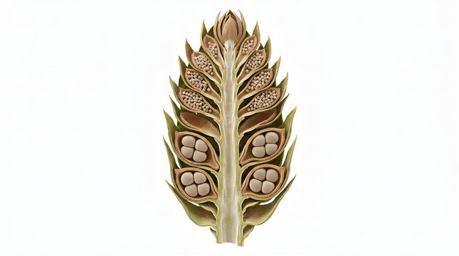 Highly Detailed Scientific 3D Render of Selaginella Strobilus Longitudinal Section Isolated on White