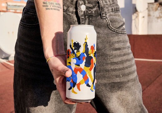 Mockup of a Tall Boy Can Held in a Hand