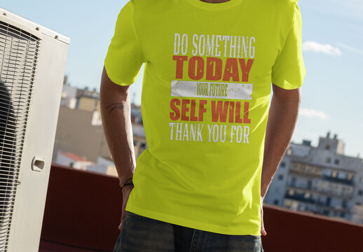 Mockup T-Shirt on a Rooftop in Daylight