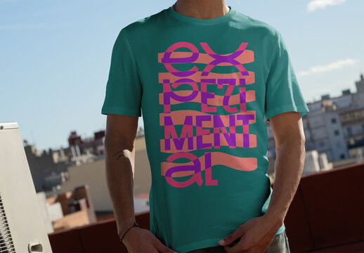 Simple T-Shirt Mockup on a Rooftop Setting