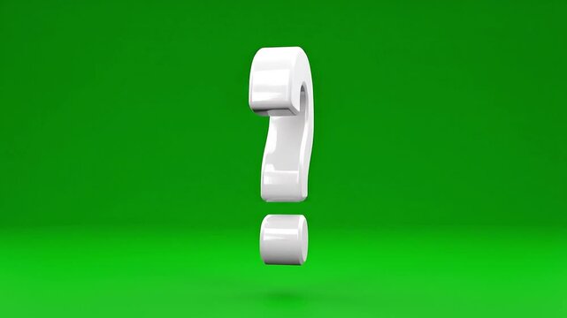 3D question mark icon animation on green screen background with inquiry symbol and chroma key visual effect