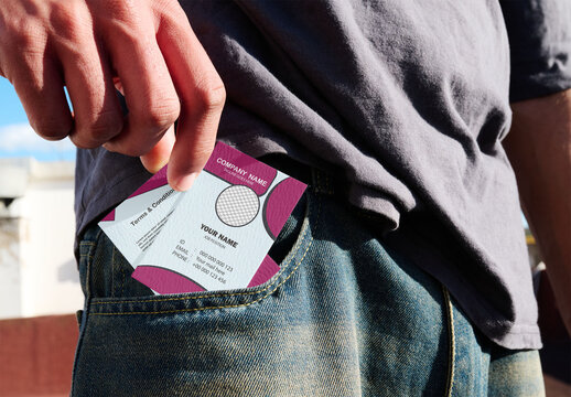 Mockup Template of Business Card Being Placed in Pocket